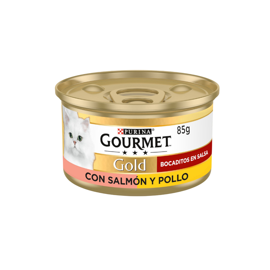 24 latas x 85 g Gourmet Gold Bocaditos Salmón y Pollo para gatos ¡Pack Ahorro!
