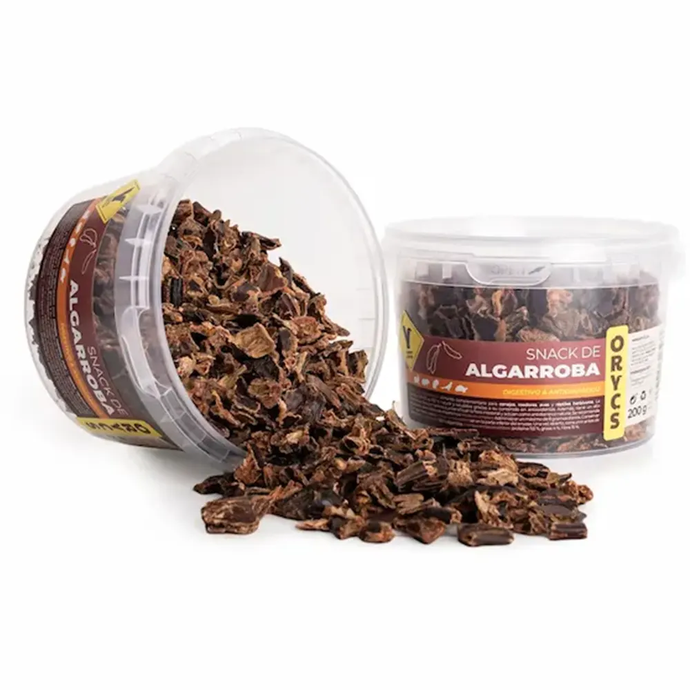 Snack Algarroba ORYCS alimento complementario para conejos, roedores, aves y reptiles herbívoros 200 g