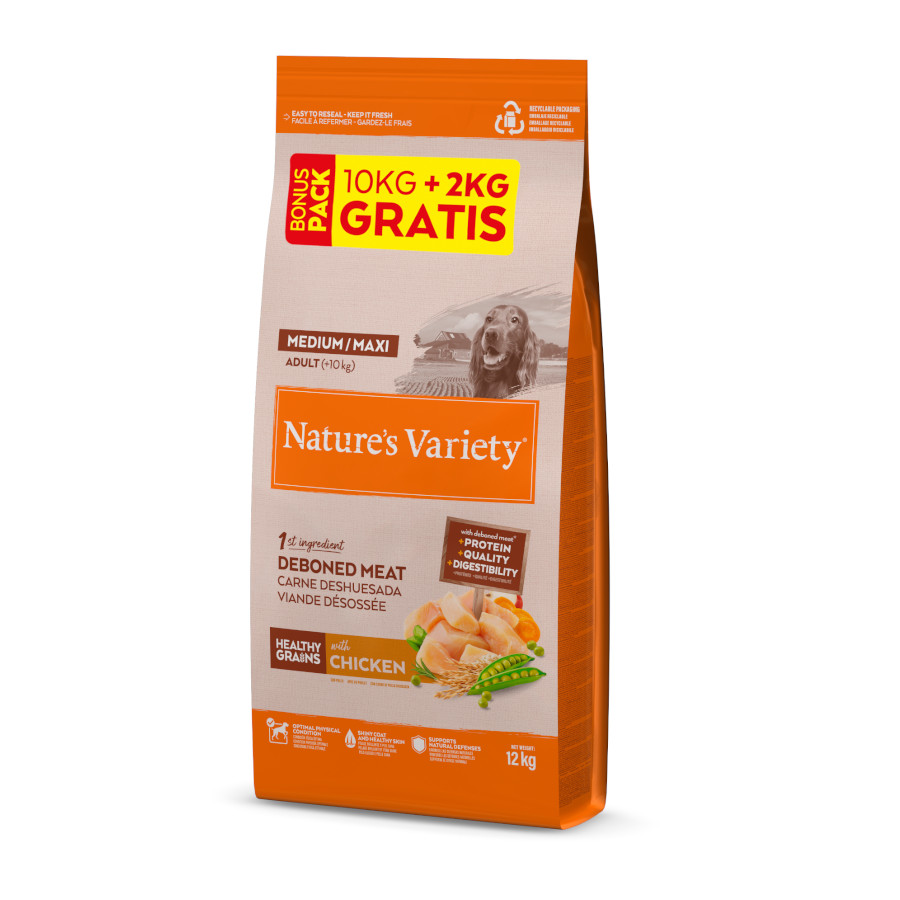 12 kg (10 + 2 kg ¡gratis!) Nature’s Variety Healthy Grain Adult Medium Maxi Pollo pienso para perros
