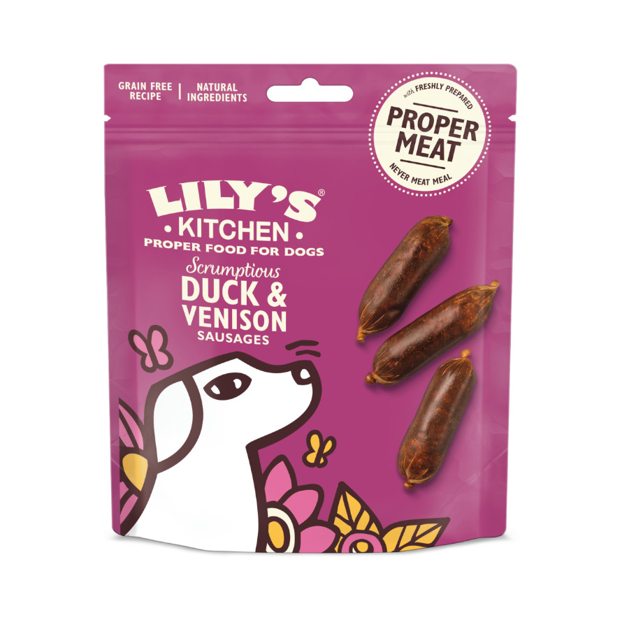 Lily’s Kitchen – Snack para perros adultos Lily’s Kitchen grain free salchichas pato y venado 70 g.