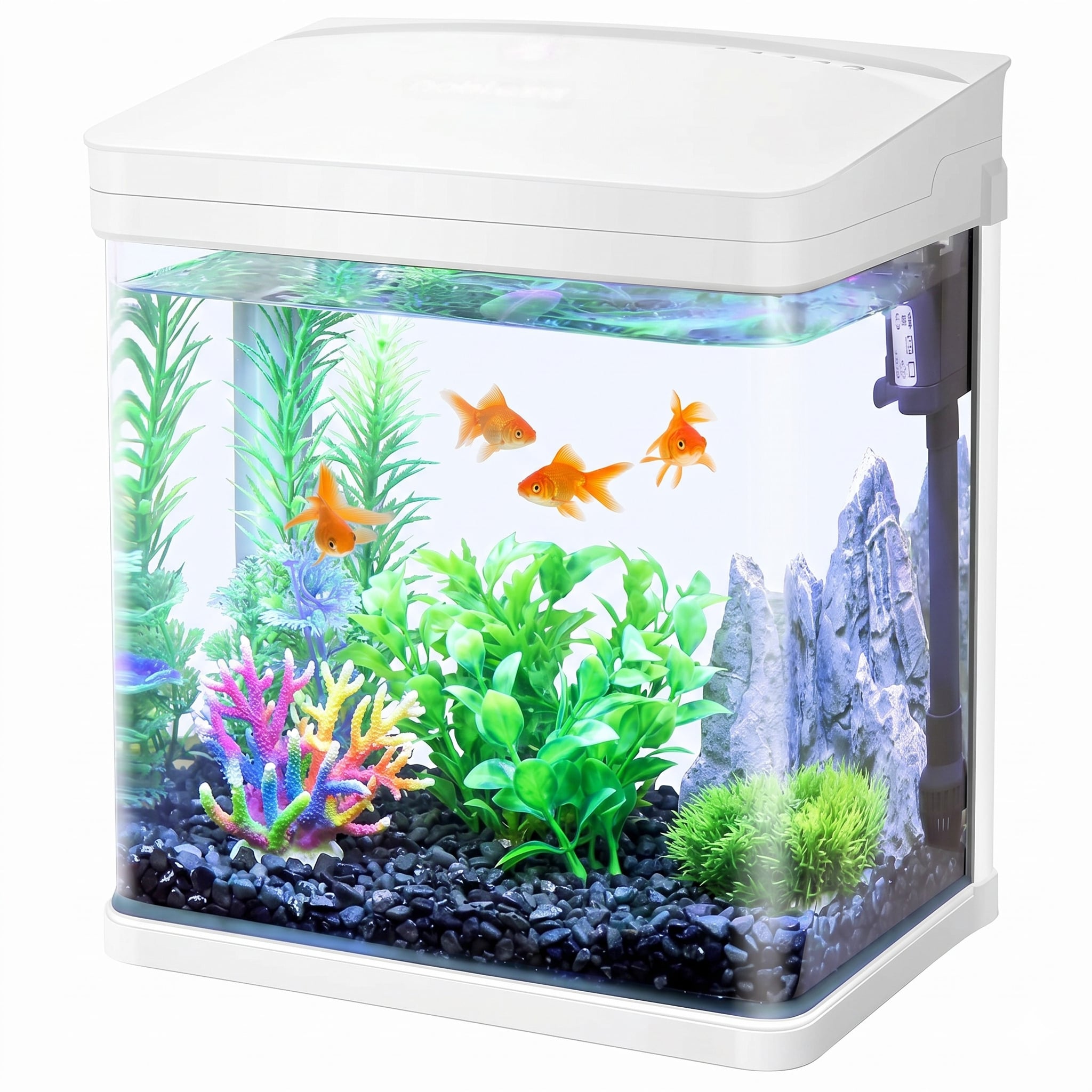 Nobleza - Acuario de Cristal 7L con Iluminación LED y Sistema de Filtro, Pecera con Cubierta y Accesorios para Peces de Agua Dulce y Salada, Diseño