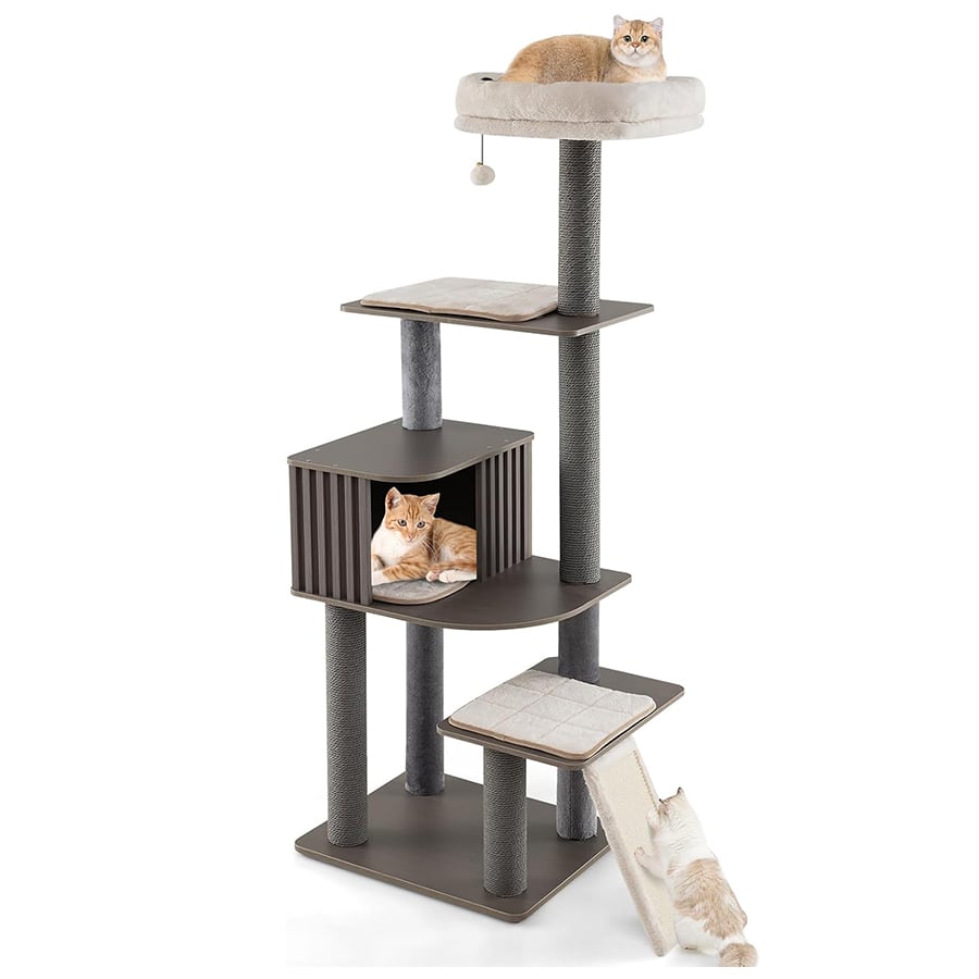 COSTWAY 171cm Árbol Alto para Gatos, Torre Multinivel para Gatos con Percha Superior Acolchada, Condominio, Alfombras Desmontables, Postes Rascadores,