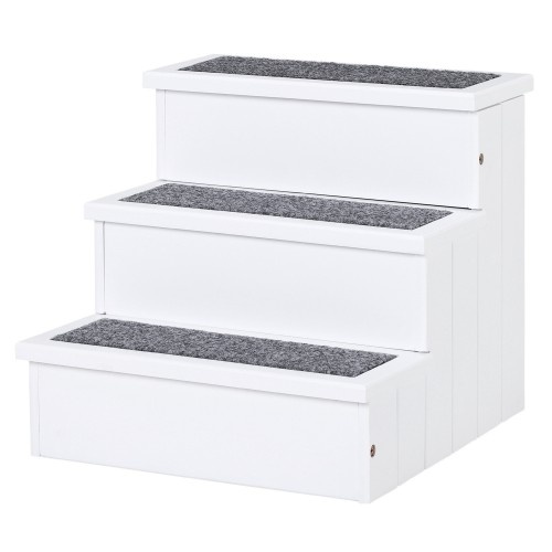 Escalera PawHut para Mascotas con Almacenaje y Alfombra Antideslizantes color Blanco
