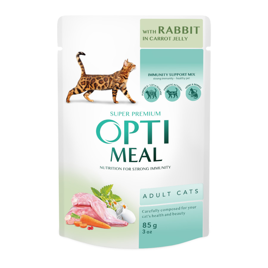 OPTIMEAL ™ Pienso húmedo para gato adulto con conejo en gelatina de zanahoria,85g