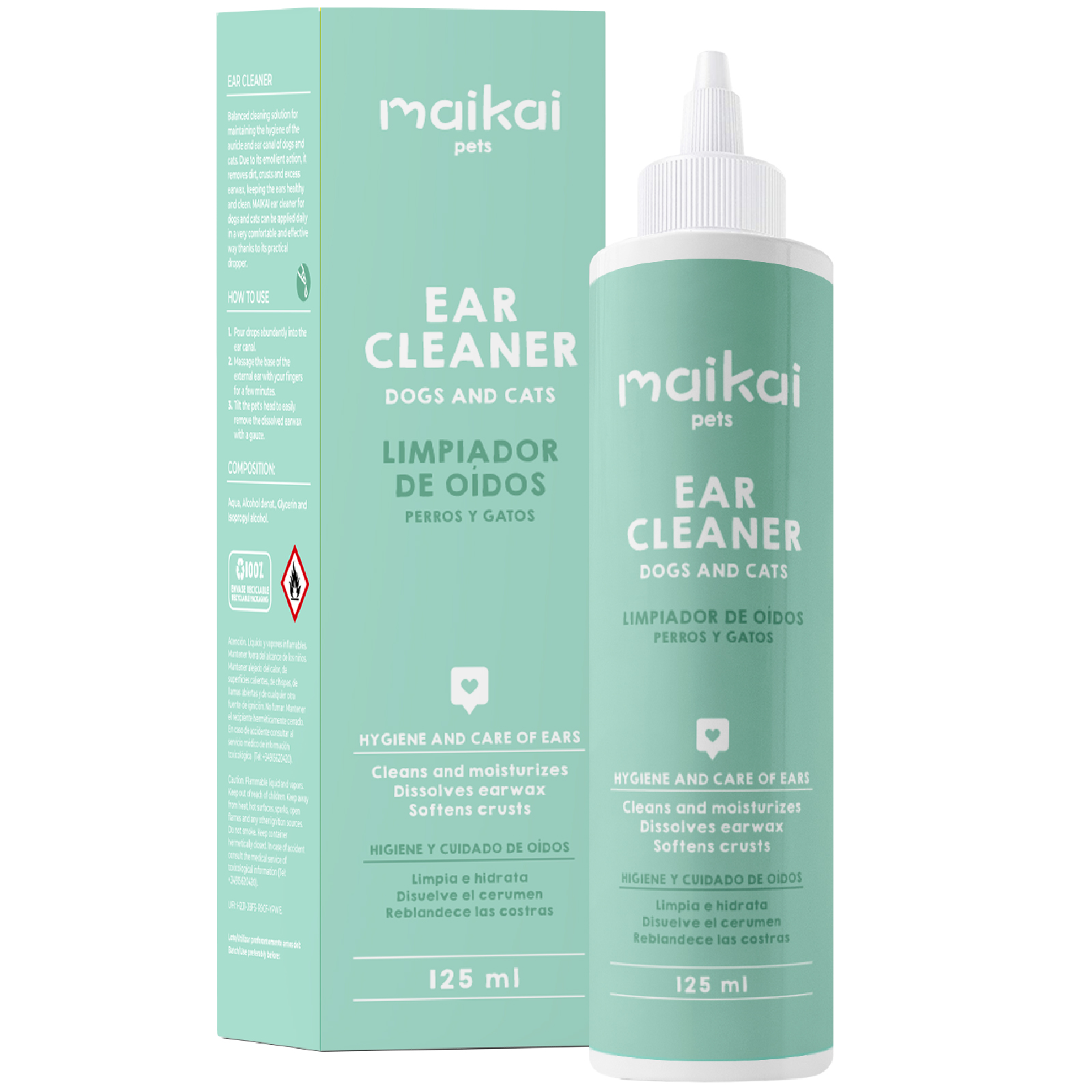 Limpiador de oídos para perros y gatos. MAIKAI PETS. 125ml