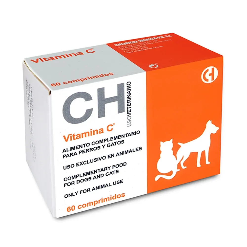 Vitamina C 60 comprimidos suplemento que fortalece el sistema inmunológico de perros y gatos Chemical Ibérica