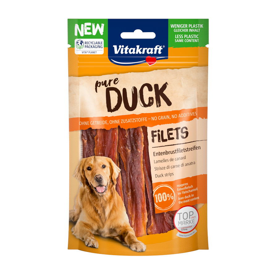 4 bolsitas x 80 g Vitakraft Tiras Pato snack para perros ¡Pack ahorro!