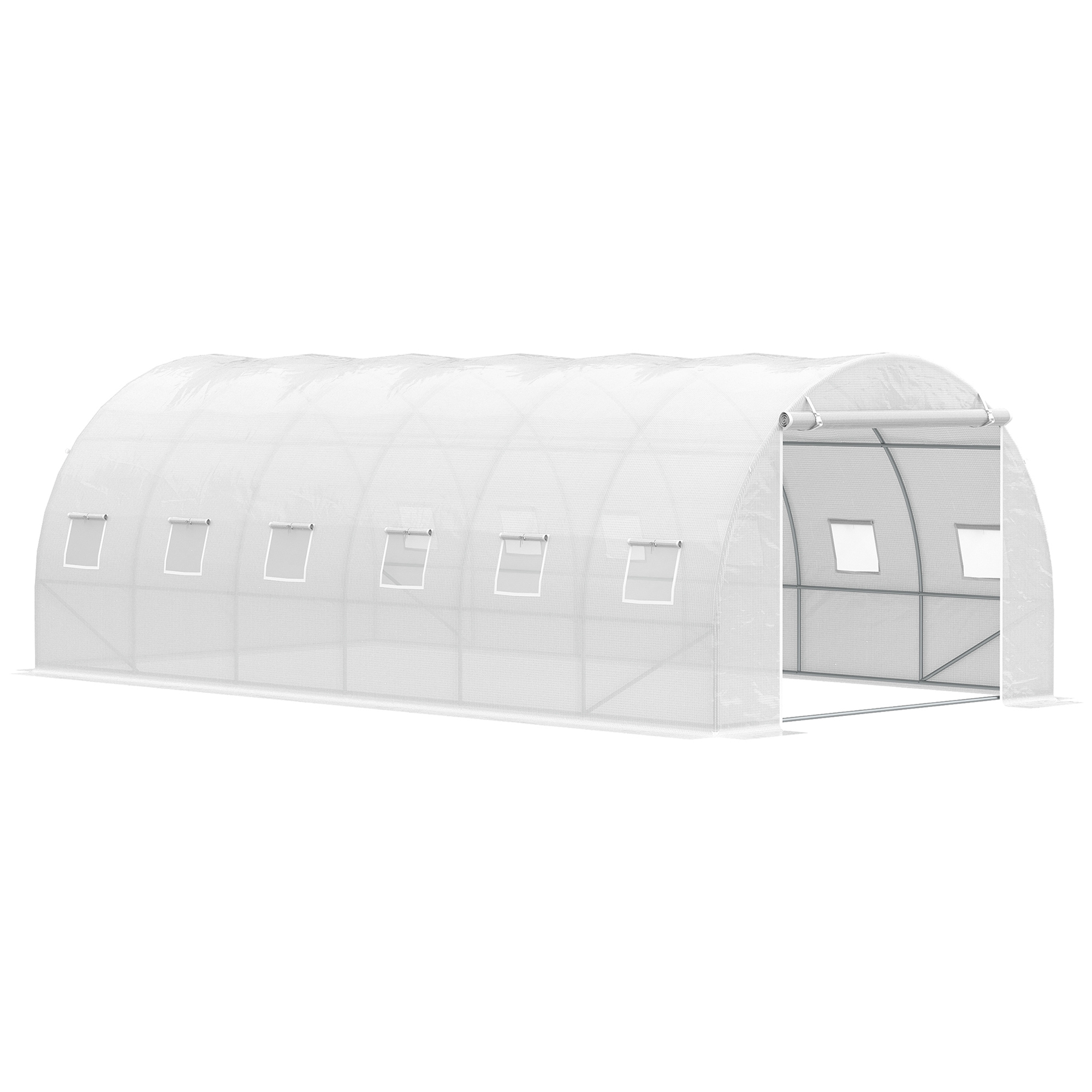Outsunny Invernadero de Túnel 6x3x2 m con Puerta Enrollable 12 Ventanas Cubierta de PE 140 g/m² y Metal Galvanizado para Cultivos Plantas Verduras