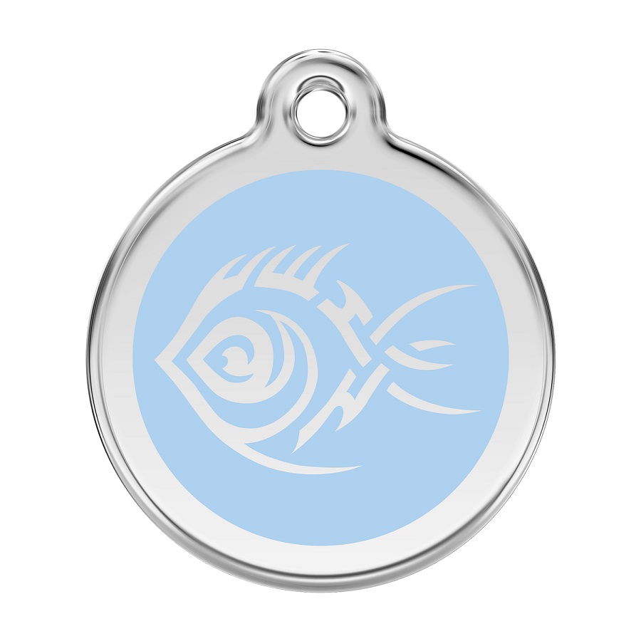 Placa identificativa Acero Inoxidable Esmalte Tribal Pez Azul Claro para perros