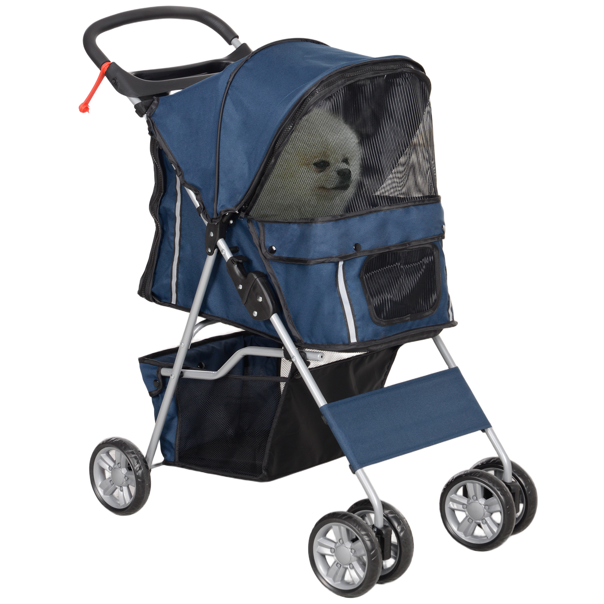 PawHut Carrito para Perros Plegable Cochecito para Mascotas Carrito para Perros Pequeños con Toldo Ajustable Cesta de Almacenaje Ventanas de Malla