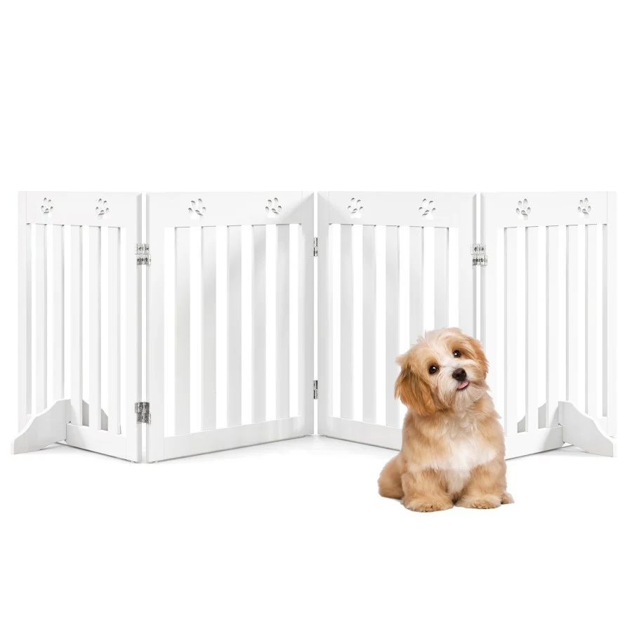 COSTWAY Barrera de Seguridad Plegable para Perros Mascotas Valla Protección para Habitación Puerta Escalera (Blanco, 3 paneles)