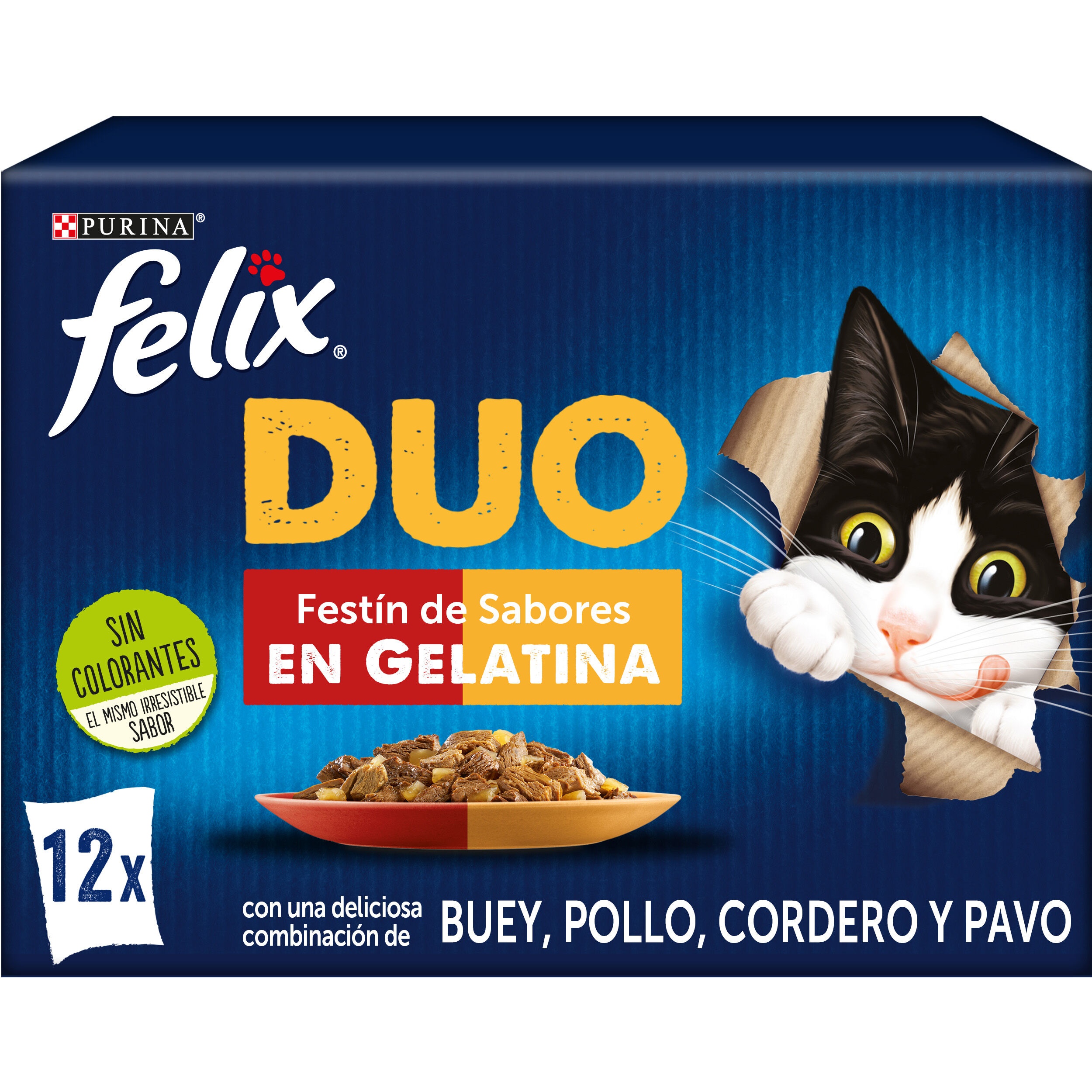 12 sobres x 85 g Felix Fantastic Duo Carne en Gelatina sobre para gatos