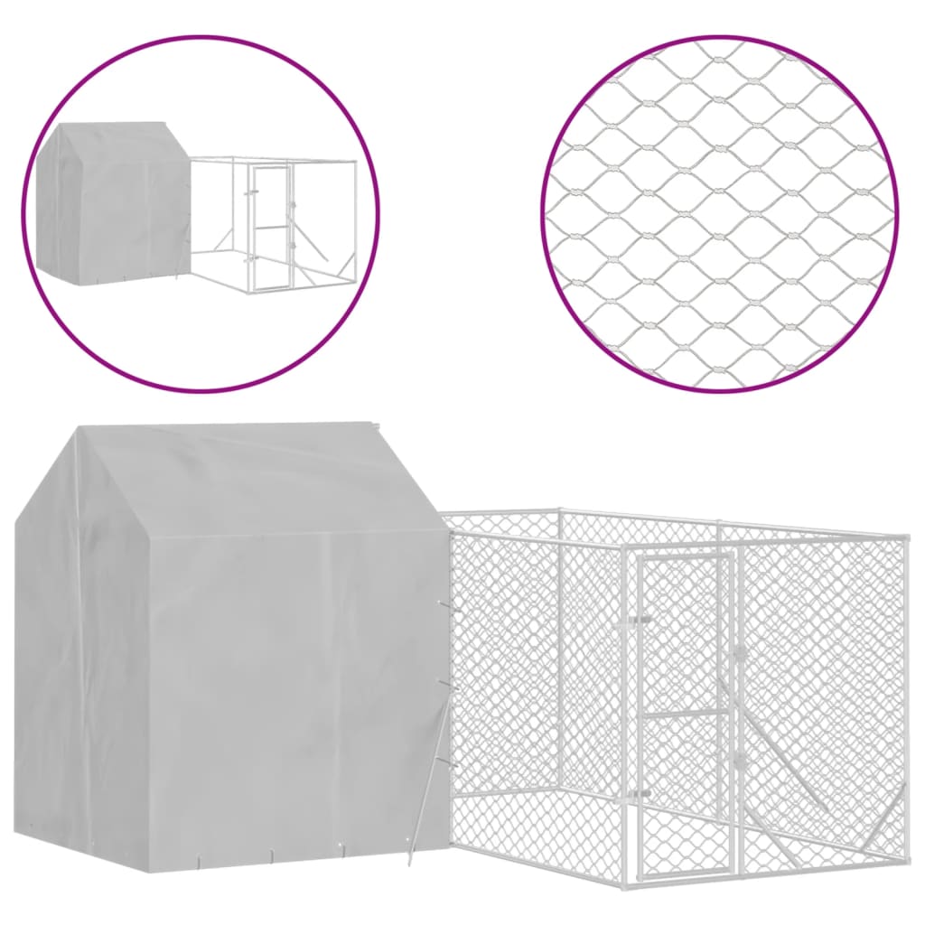 vidaXL Perrera exterior con toldo acero galvanizado plata 12x12x2,5 m