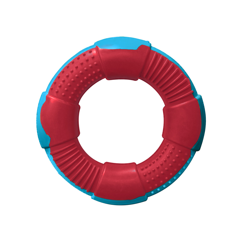 Juguete Aro Mordedor rojo y azul con aroma mora 13cm para perros