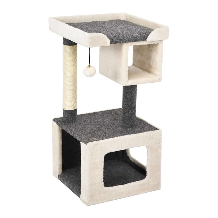 COSTWAY Árbol para Gatos, Pequeña Torre 80 cm para Gatos con Rascador y Pelota Afelpada, Centro Actividad Interno