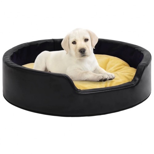 Cama de perro felpa cuero sintético negro amarillo 69x59x19 cm Vidaxl Negro