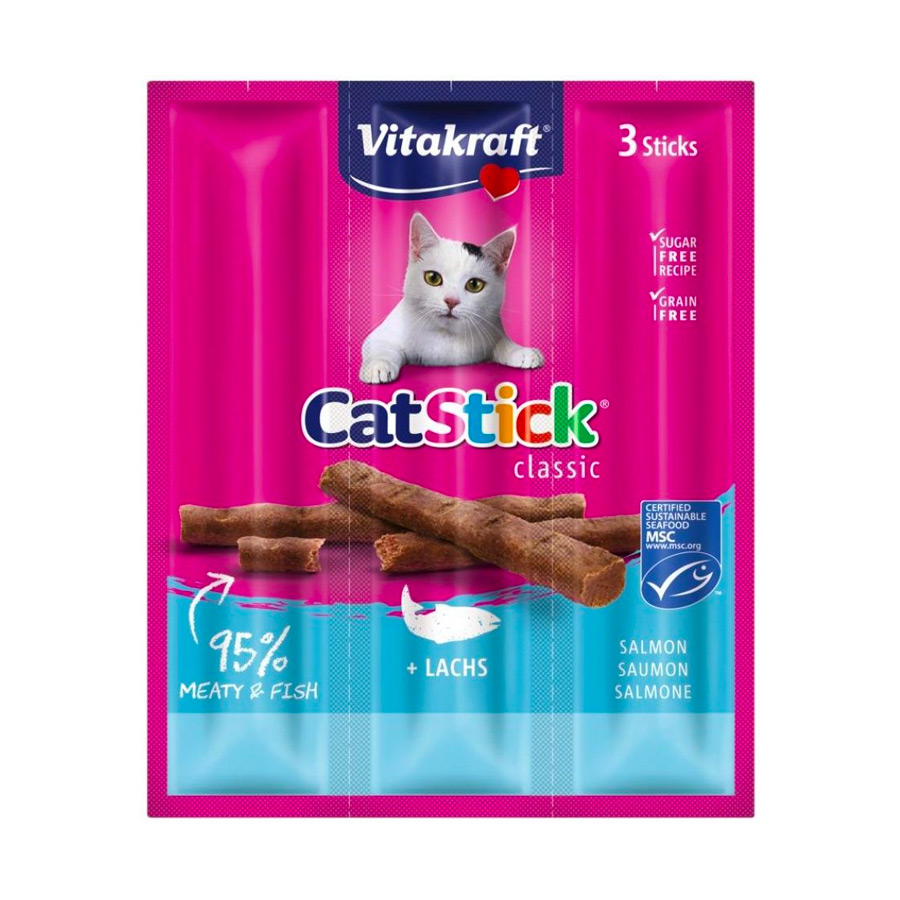 12 barritas Vitakraft Cat Stick Classic con Salmón ¡Pack ahorro!