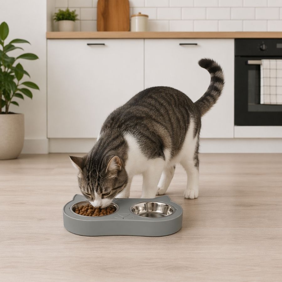 Leeby Comedero Doble de Acero Inoxidable Color Verde para gatos