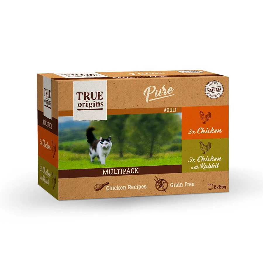 True Origins Pure Pollo y Conejo lata en salsa para gatos ¡Pack ahorro!