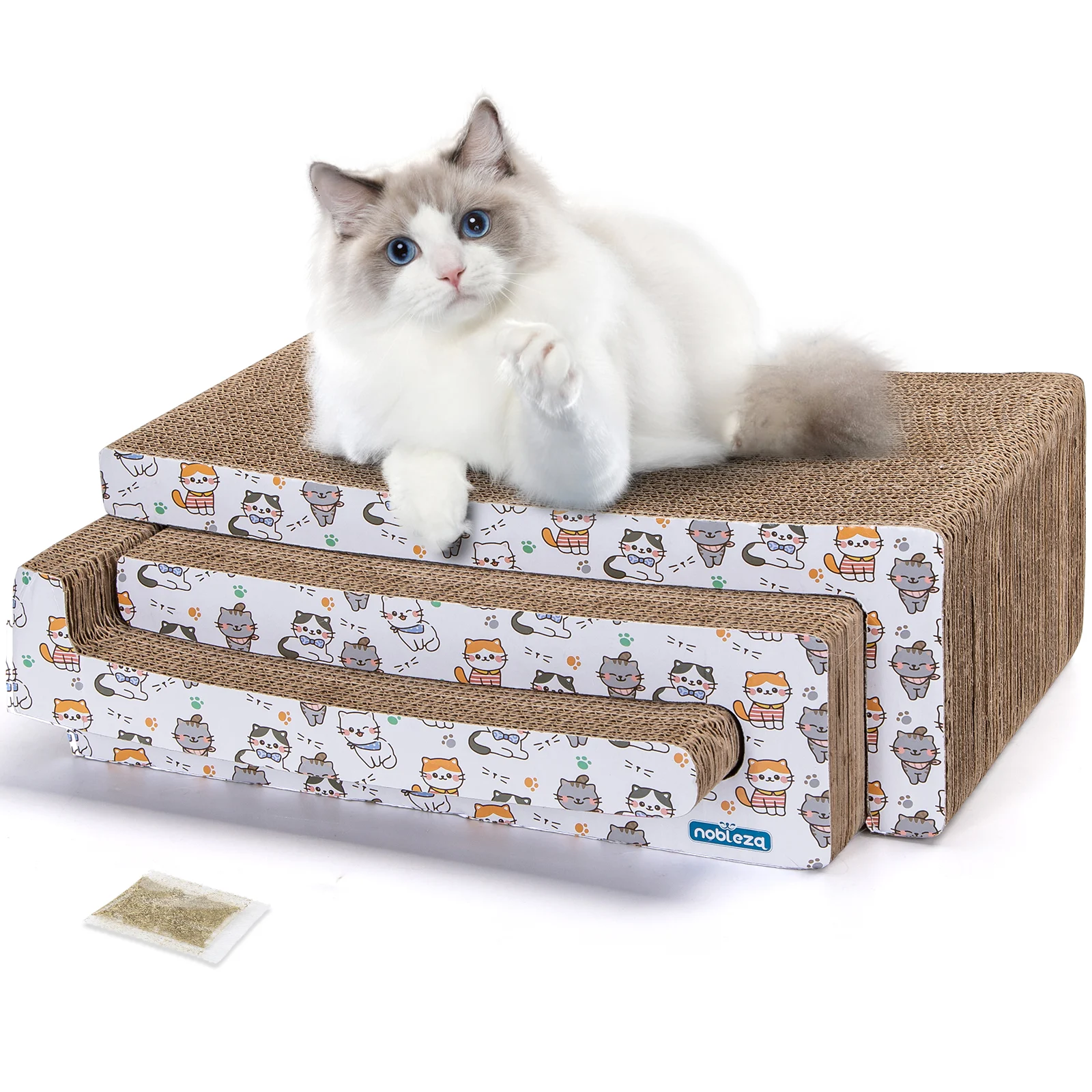Nobleza Rascador Cartón para Gatos Tableros 3 en 1 con Hierba Gatera, Rascador de Cartón Corrugado, Rascador de Muebles, Disponible en Ambos