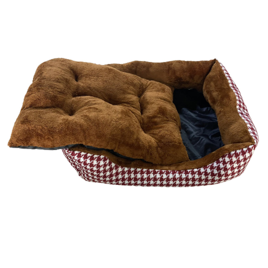 Elegante Cama para Perro y Gato. Diseño cuadros Rojos. 60 x 45cm