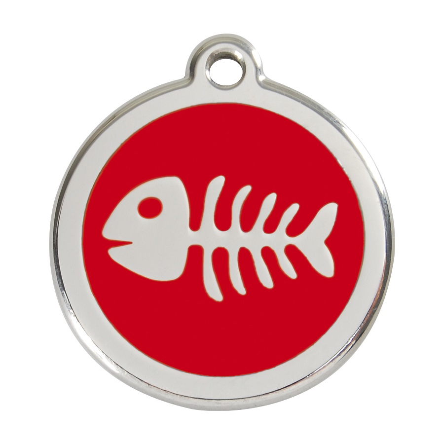 Placa identificativa Acero Inoxidable Esmalte Pez Esqueleto Rojo para perros