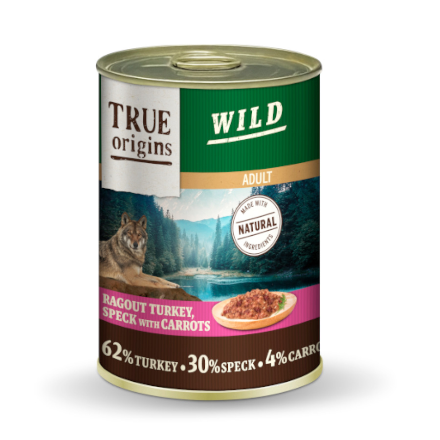 400 g True Origins Wild Adult Dados de Pavo con Speck y Zanahorias lata para perros
