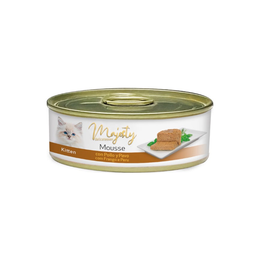 85 g Majesty Kitten Mousse de Pollo y Pavo lata