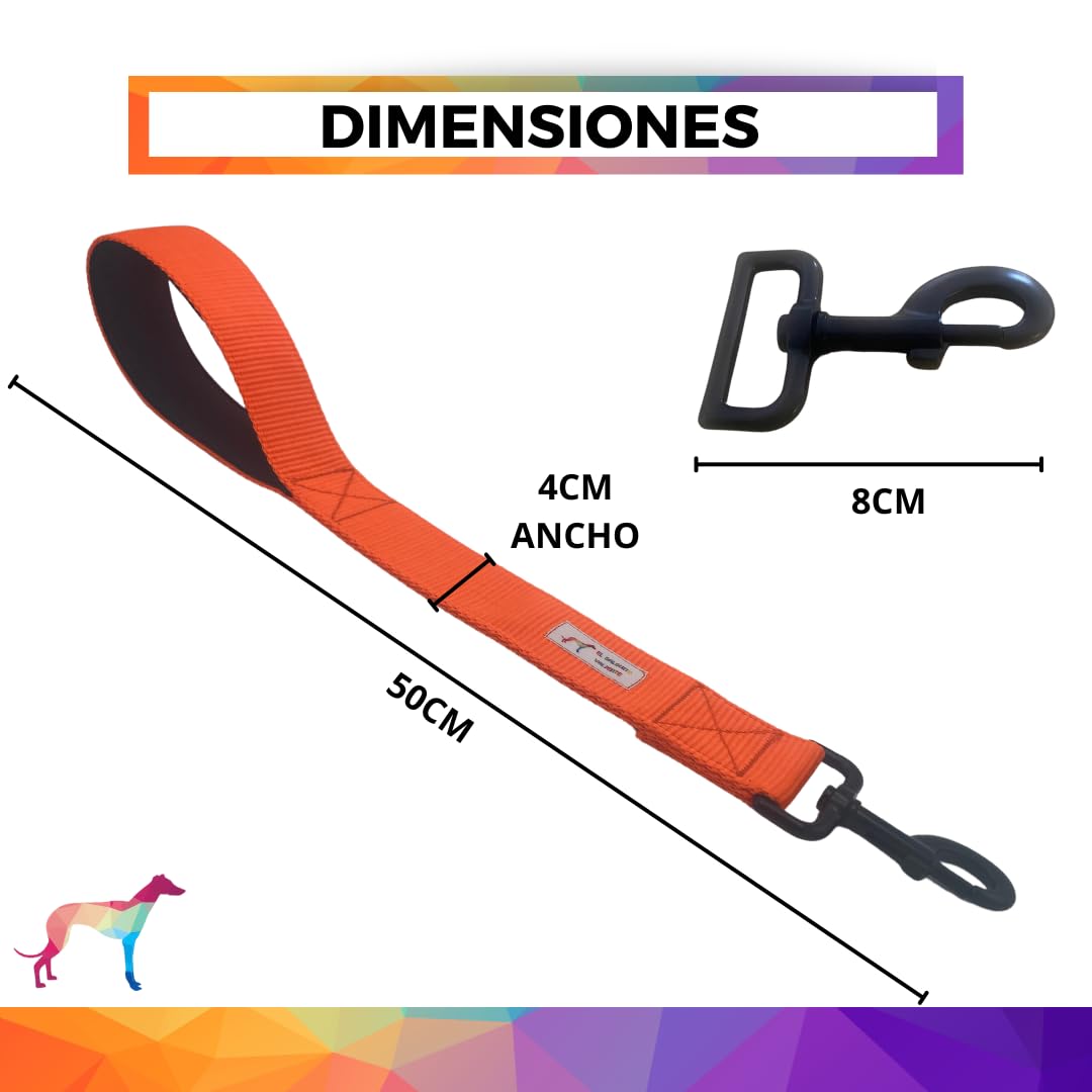 EGV - Correa Corta Para Perro Grande - 50 Cm X 4 Cm - Asa Acolchada Y Mosquetón Reforzado - Hecha A Mano En España (Rojo)