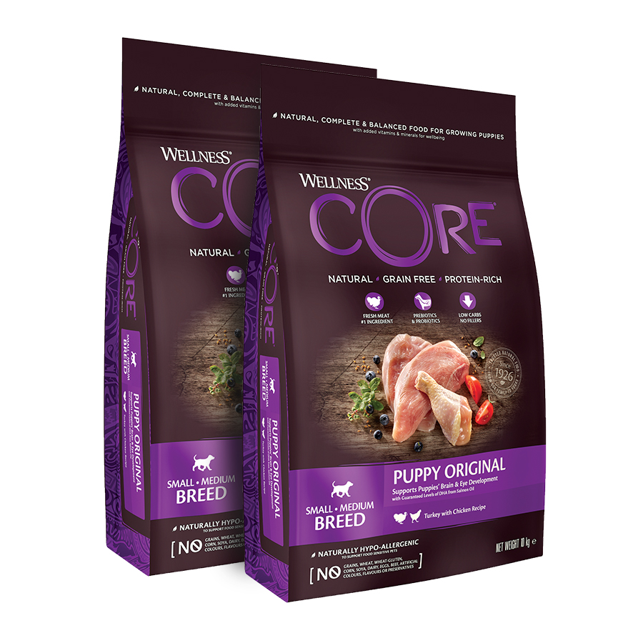 2 x 10 kg Wellness Core Puppy Small/Medium Pollo y Pavo pienso para perros ¡Pack ahorro!