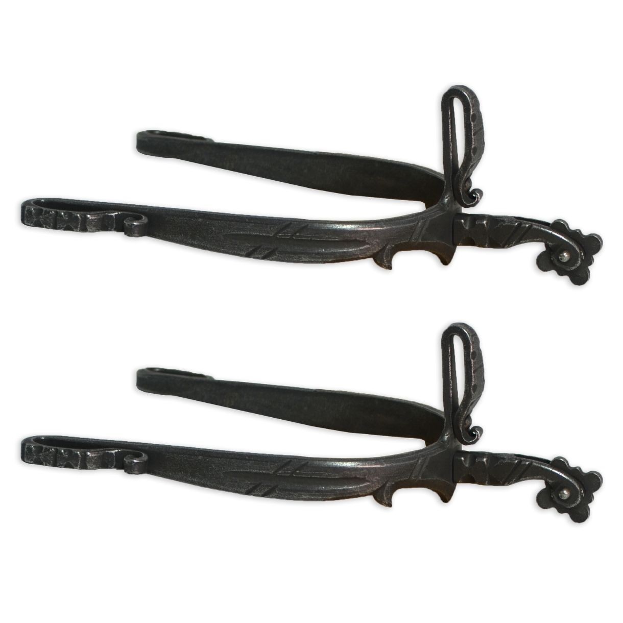 Espuela vaquera Los Nietos Fragua Remachada. Modelo Ruleta Flor. Equipamiento para el caballo