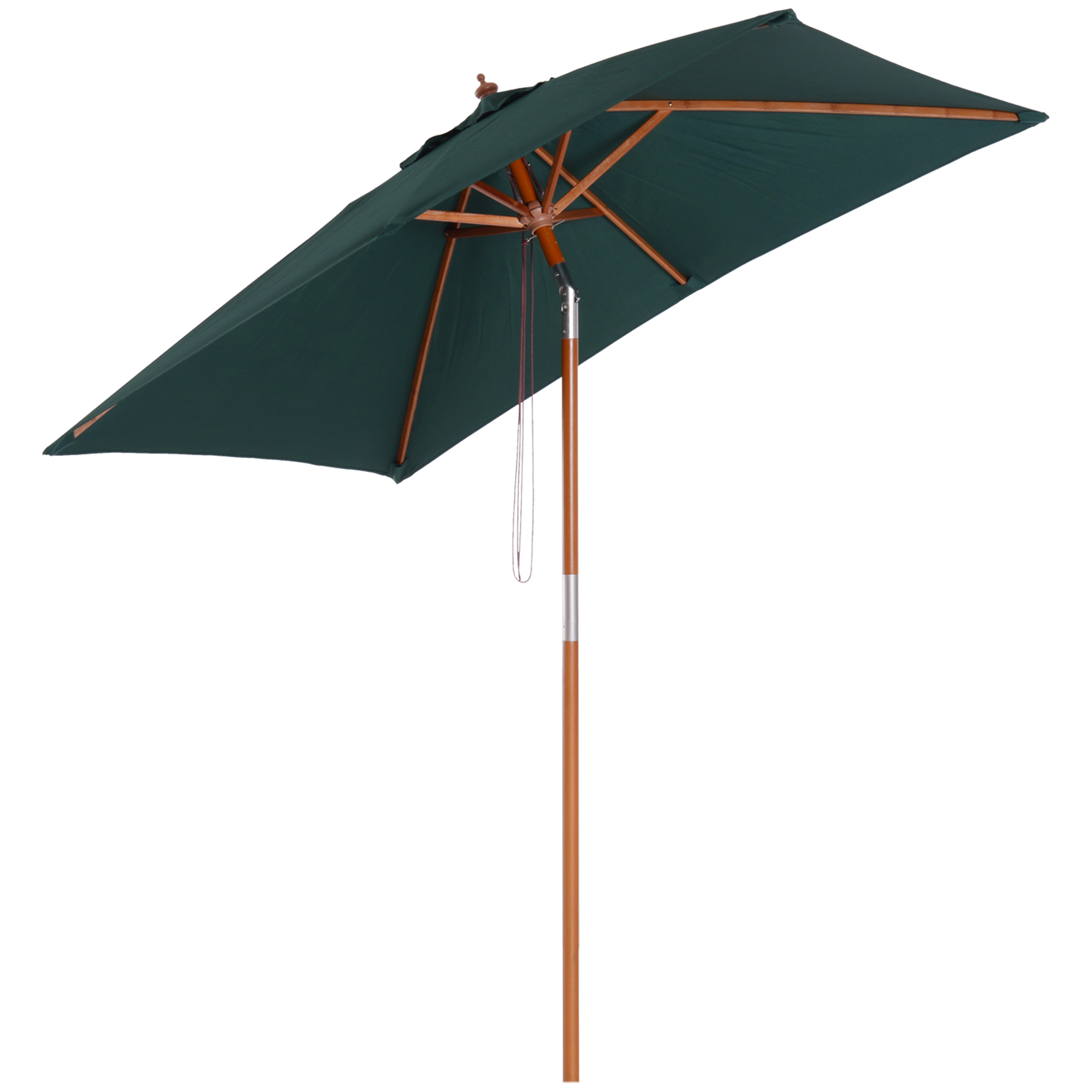 Outsunny Sombrilla de Jardín 200x150x235 cm Parasol de Terraza Rectangular Inclinable con Anti-UV Impermeable y Poste de Madera para Playa Patio Verde