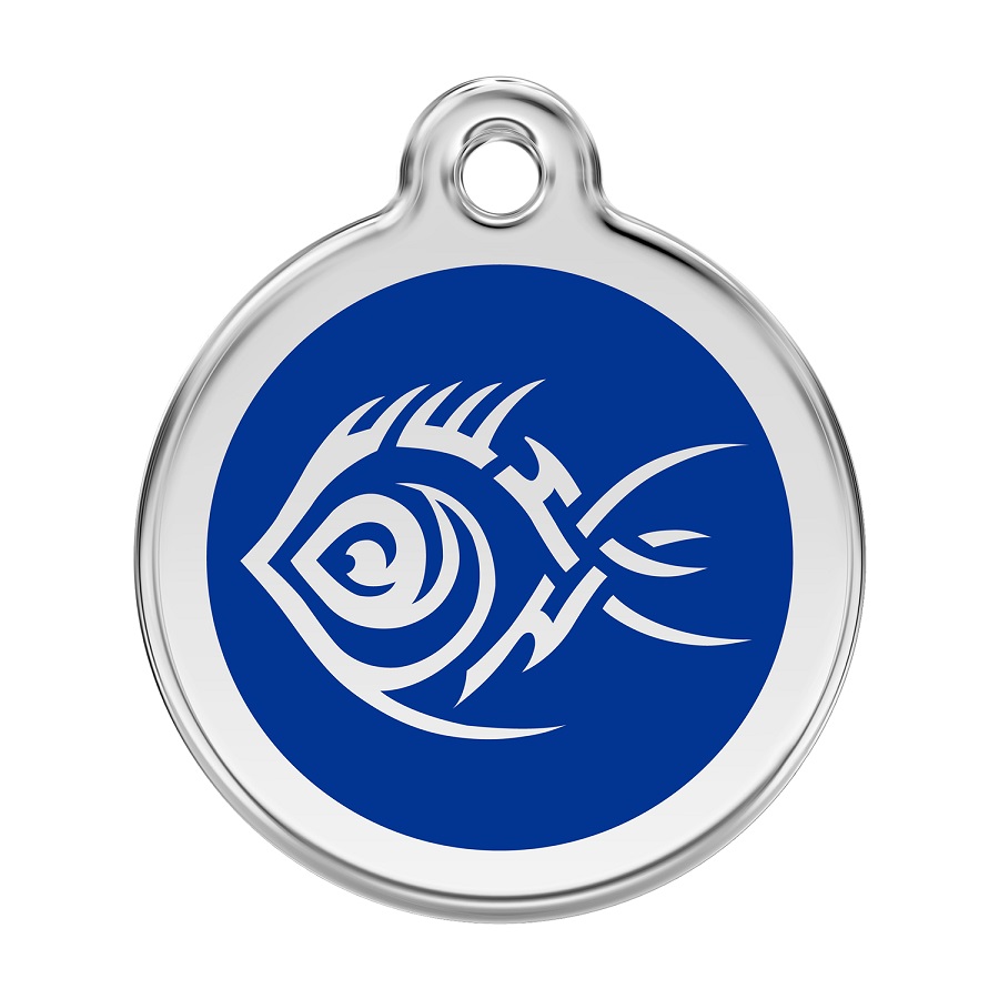 Placa identificativa Acero Inoxidable Esmalte Tribal Pez Azul para perros