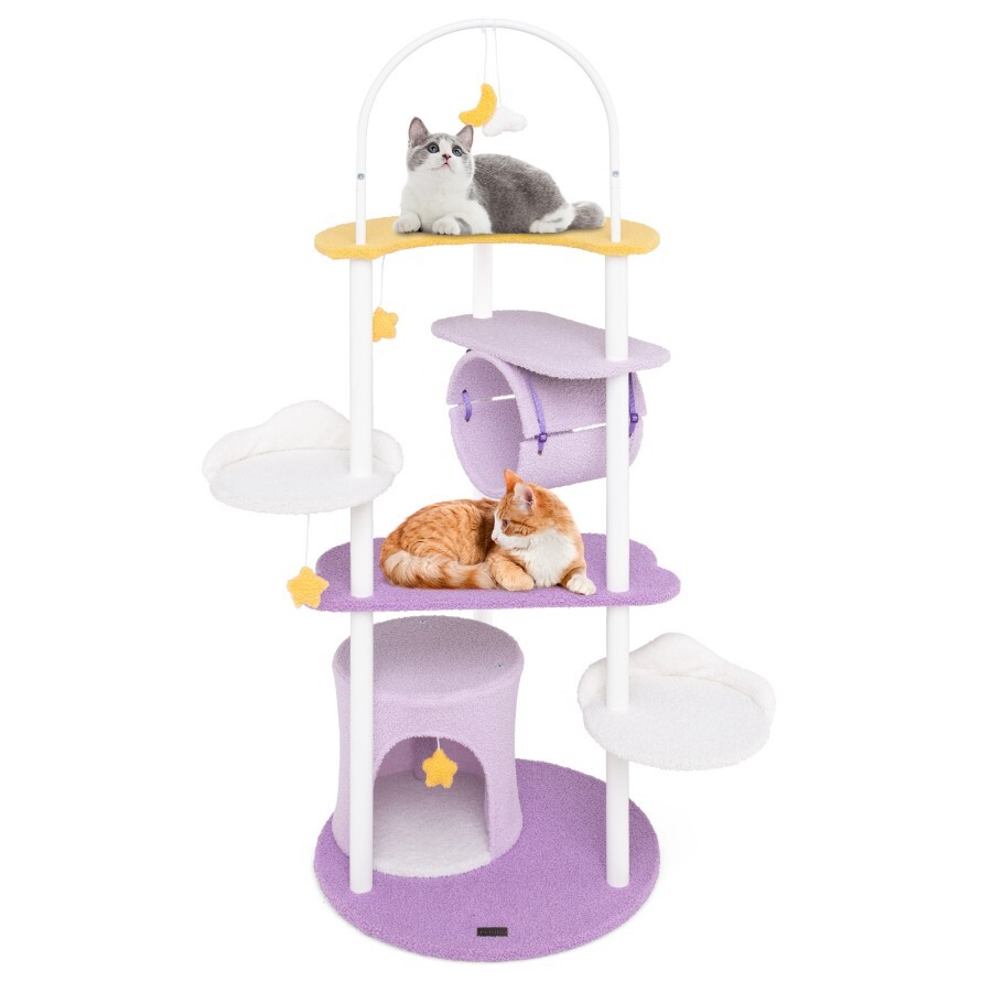 COSTWAY Árbol para Gatos Multinivel, Torre de Gato Grande de 158 CM con Marco de Metal, Perchero Superior, Plataformas para Saltar, Condominio y