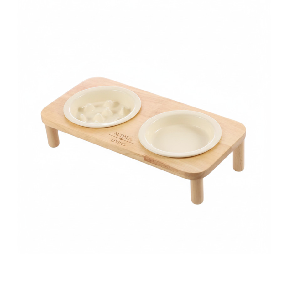 Althea Living - Bebedero/comedero de bambú y cerámica para gatos Cala Blanca