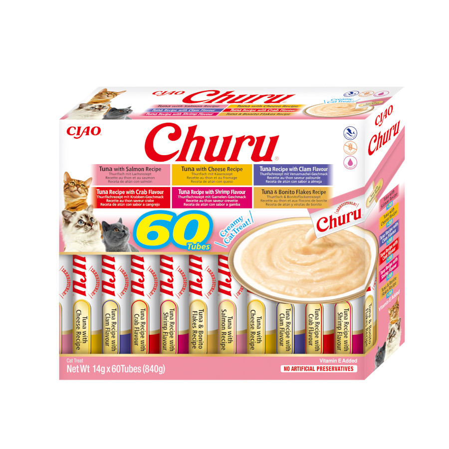 60 sobres x 14 g Churu Variedades de Atún Snack Líquido para gatos