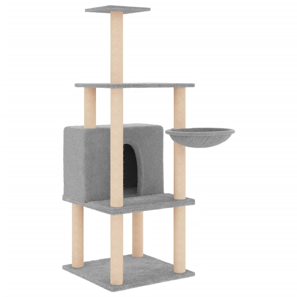vidaXL Rascador para gatos con postes de sisal gris claro 132 cm