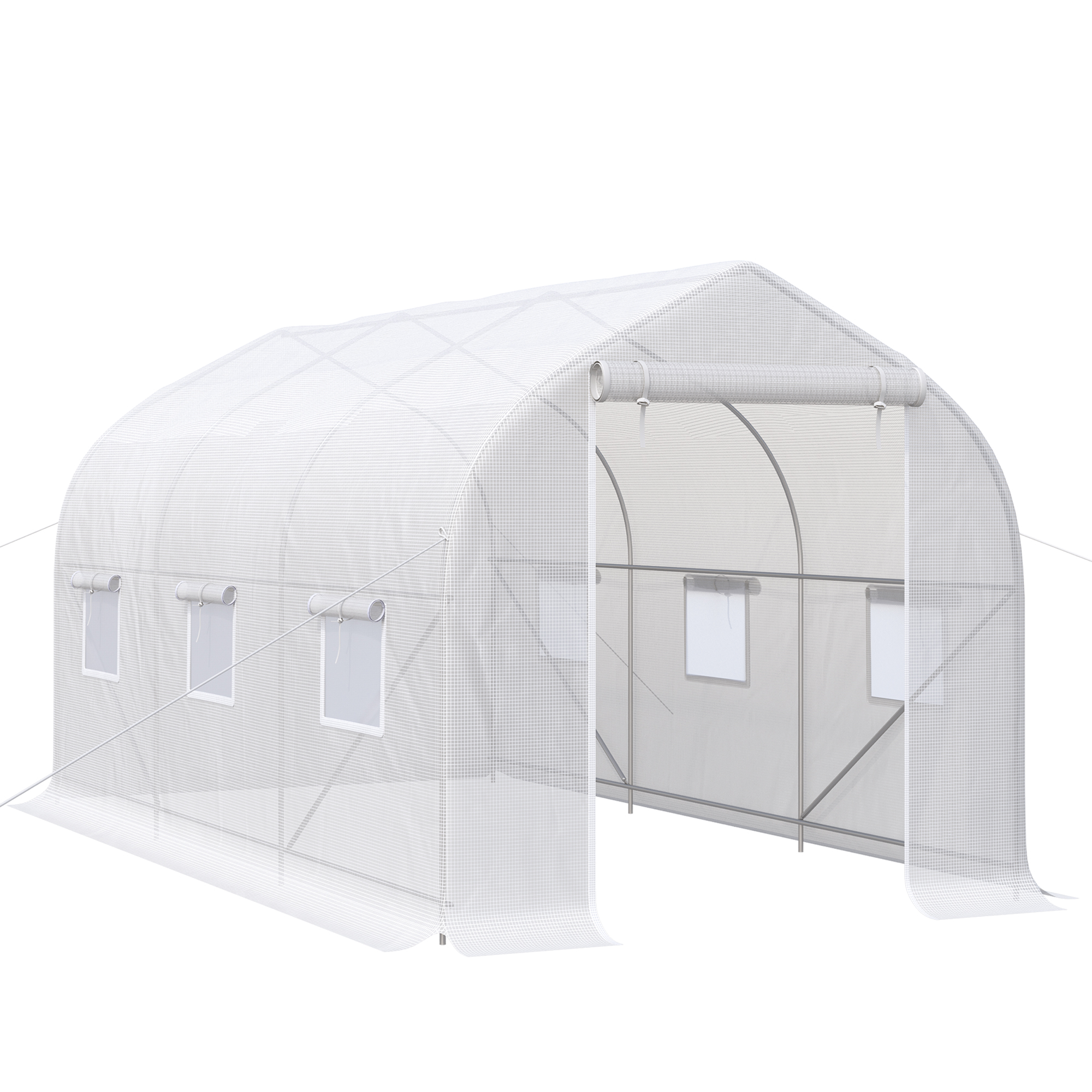 Outsunny Invernadero de Jardín 4x2x2 m Tipo Túnel con 6 Ventanas Transpirables y Puerta Enrollable con Cremallera Huerto para Cultivo Plantas Verduras
