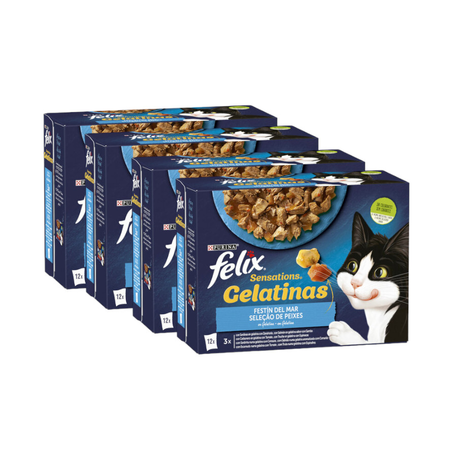 48 sobres x 85 g Felix Sensations Festín del Mar sobres en gelatina para gatos ¡Pack ahorro!