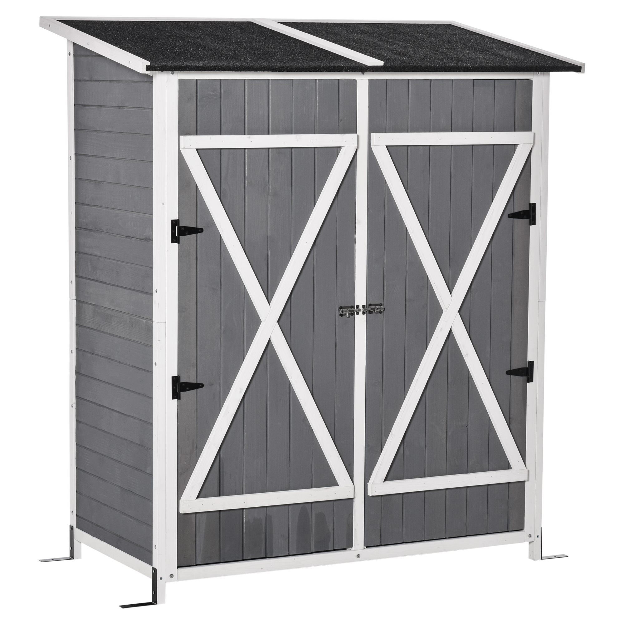 Outsunny Caseta de Jardín de Madera 139x75x160 cm Cobertizo para Almacenaje de Herramientas con Estantería Movible Puertas con Cerrojo Techo Asfáltico