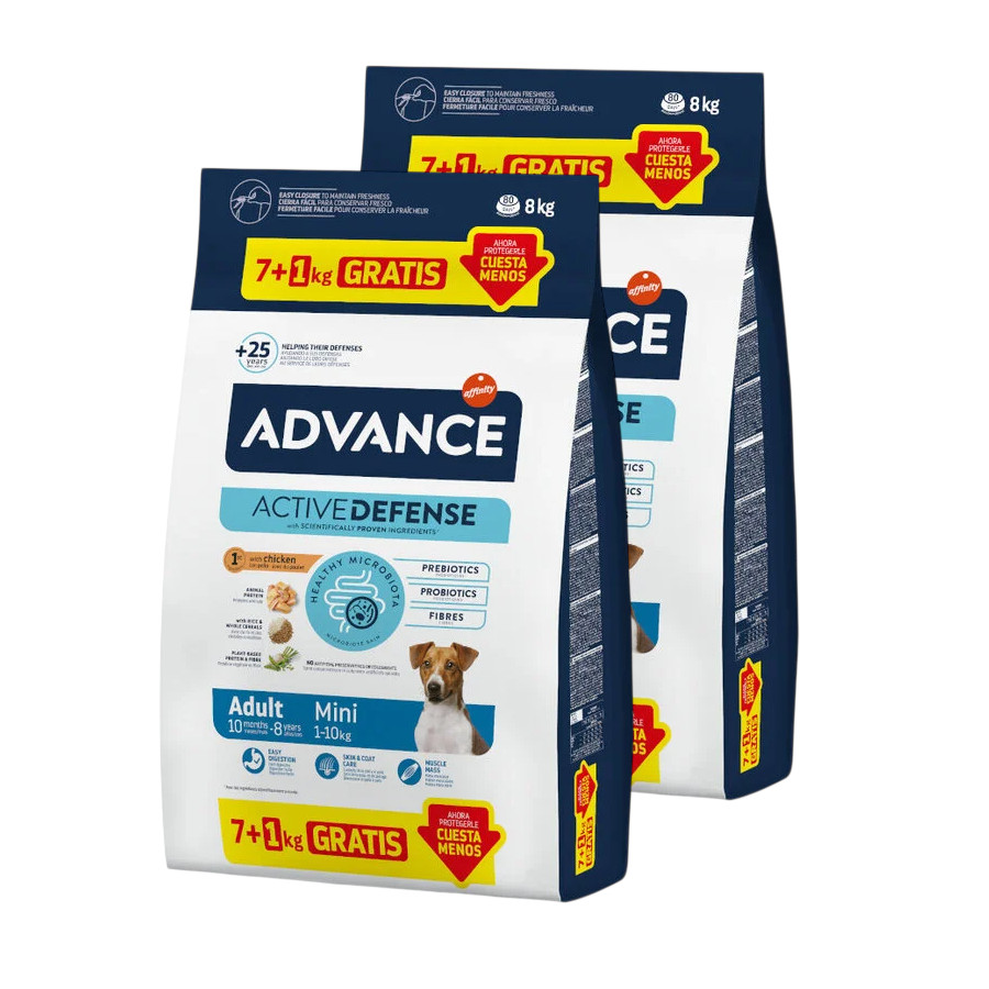 16 kg (14 + 2 kg ¡gratis!) Advance Active Defense Mini Adult Pollo y Arroz pienso para perros ¡Pack Ahorro!