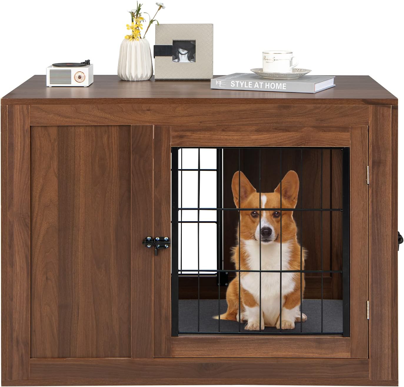 COSTWAY Mueble Jaula para Perros, Mesa de Centro con Cojín, Doble