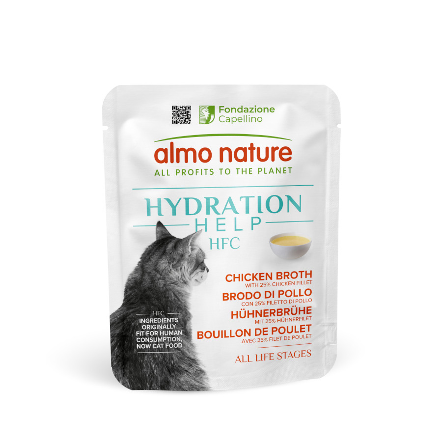 12 sobres x 50 g Almo Nature HFC Hydration Help Caldo de Pollo sobre para gatos ¡Pack Ahorro!