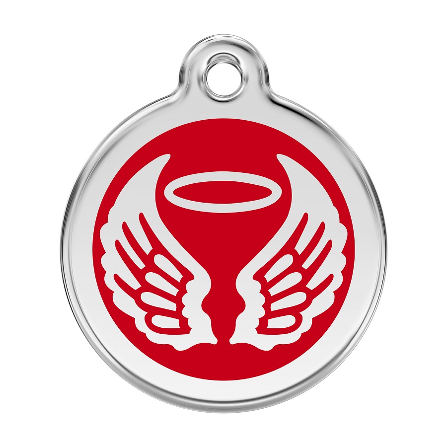 Placa identificativa Acero Inoxidable Esmalte Alas Angel Rojo para perros