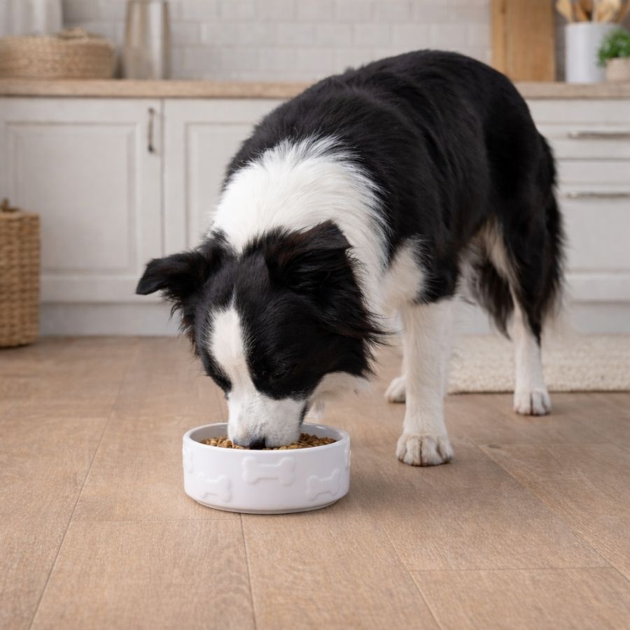 Leeby Comedero de Cerámica Blanco con Relieve de Huesos para perros