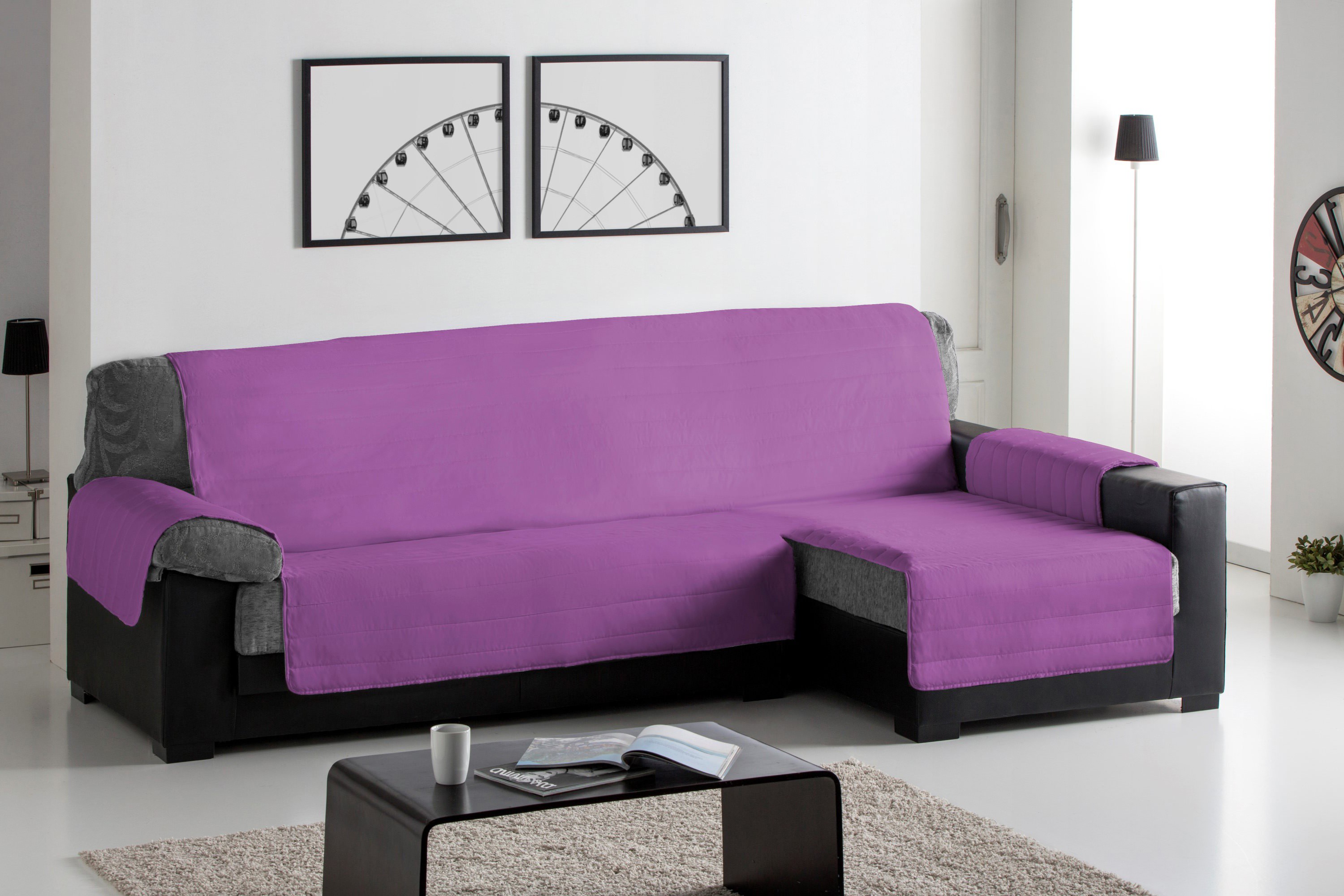 Cubre Sofa Acolchado Chaise Longue Derecho color Lila, , large image number null