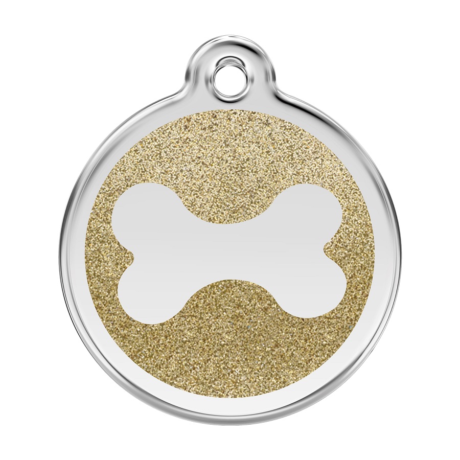 Placa identificativa Purpurina Hueso Dorado para perros