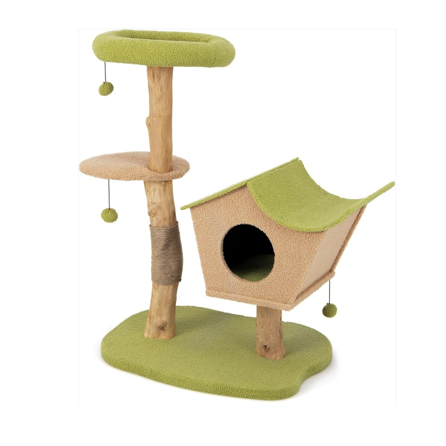 COSTWAY 110cm Árbol para Gatos, Torre de Madera para Gatos con Plataforma Superior Acolchada, Condominio, Postes para Rascar, Plataforma de Salto,