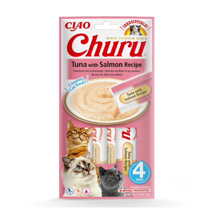 16 sobres x 14 g Churu Snack Cremoso de Atún con Salmón para gatos ¡Pack Ahorro!