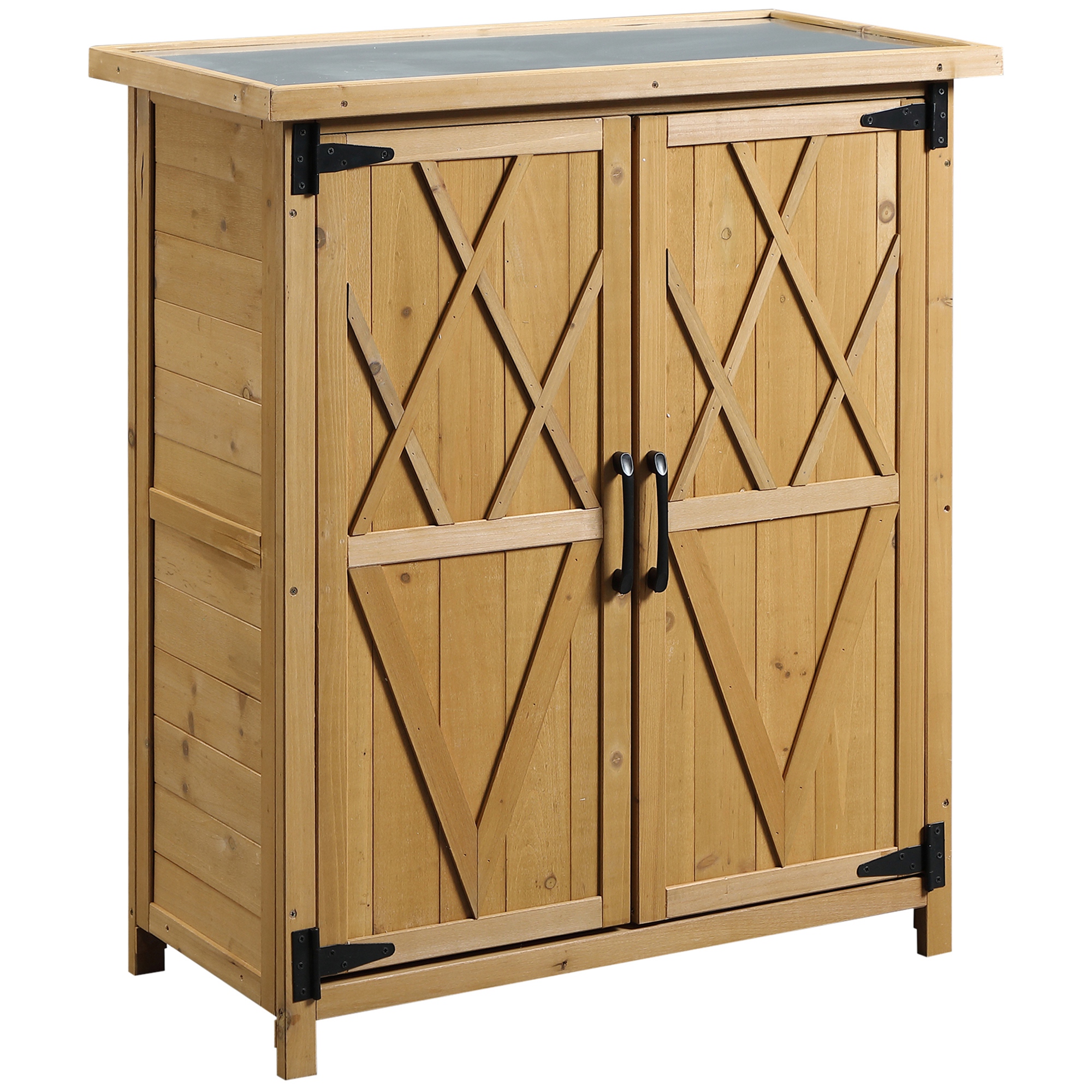 Outsunny Armario de Exterior de Madera 0,24 m² 75x40x90 cm Caseta de Jardín con 2 Puertas 4 Estantes y Techo de Galvanizado para Almacenamiento de